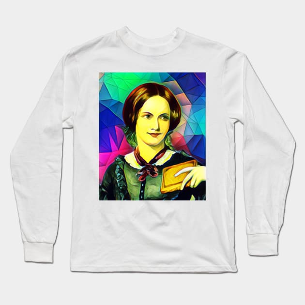 Charlotte Bronte Colourful Portrait | Charlotte Brontë Artwork 7 Long Sleeve T-Shirt by JustLit